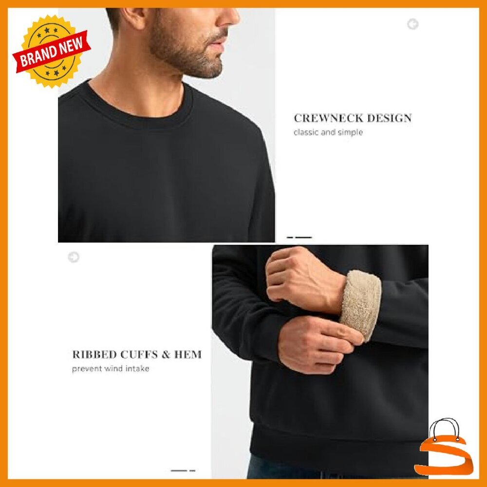 Men's Sherpa Lined Fleece Crewneck Sweatshirt Pullover Winter Warm - Picture 5 of 8